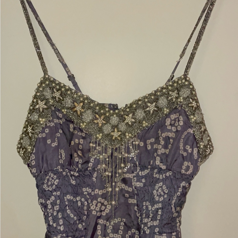 Embellished Purple Spaghetti Strap Dress